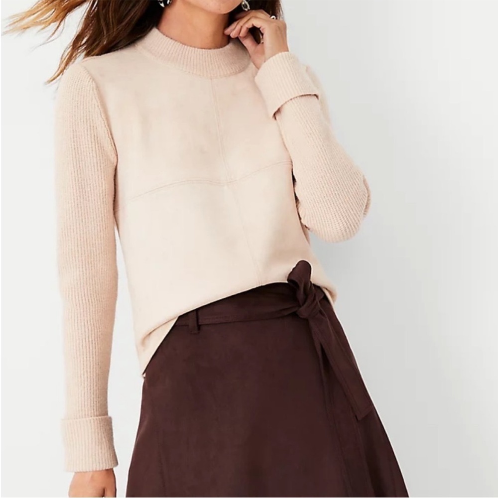 Ann Taylor Faux Suede Knit Tan Sweater New
